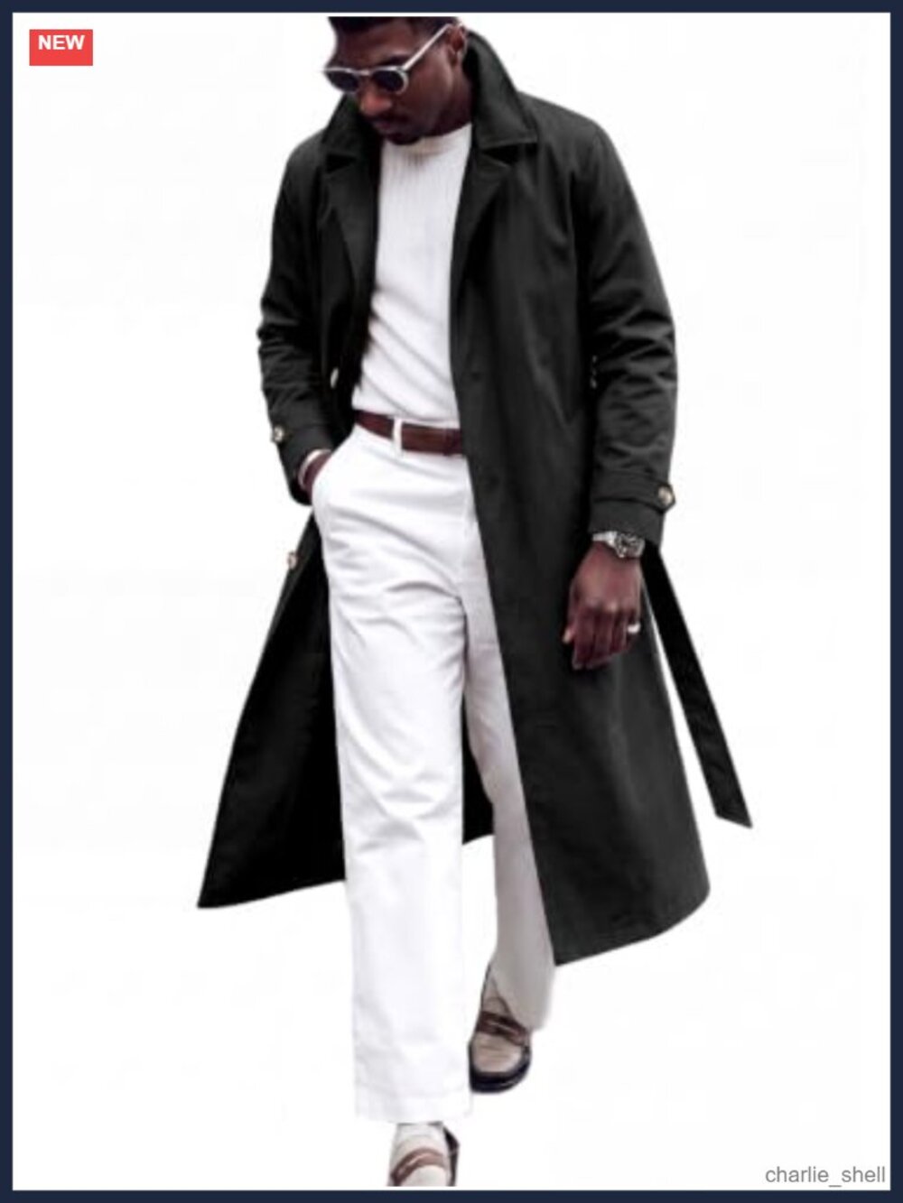 Men's Single Breasted Belted Trench Coat Long Overcoat